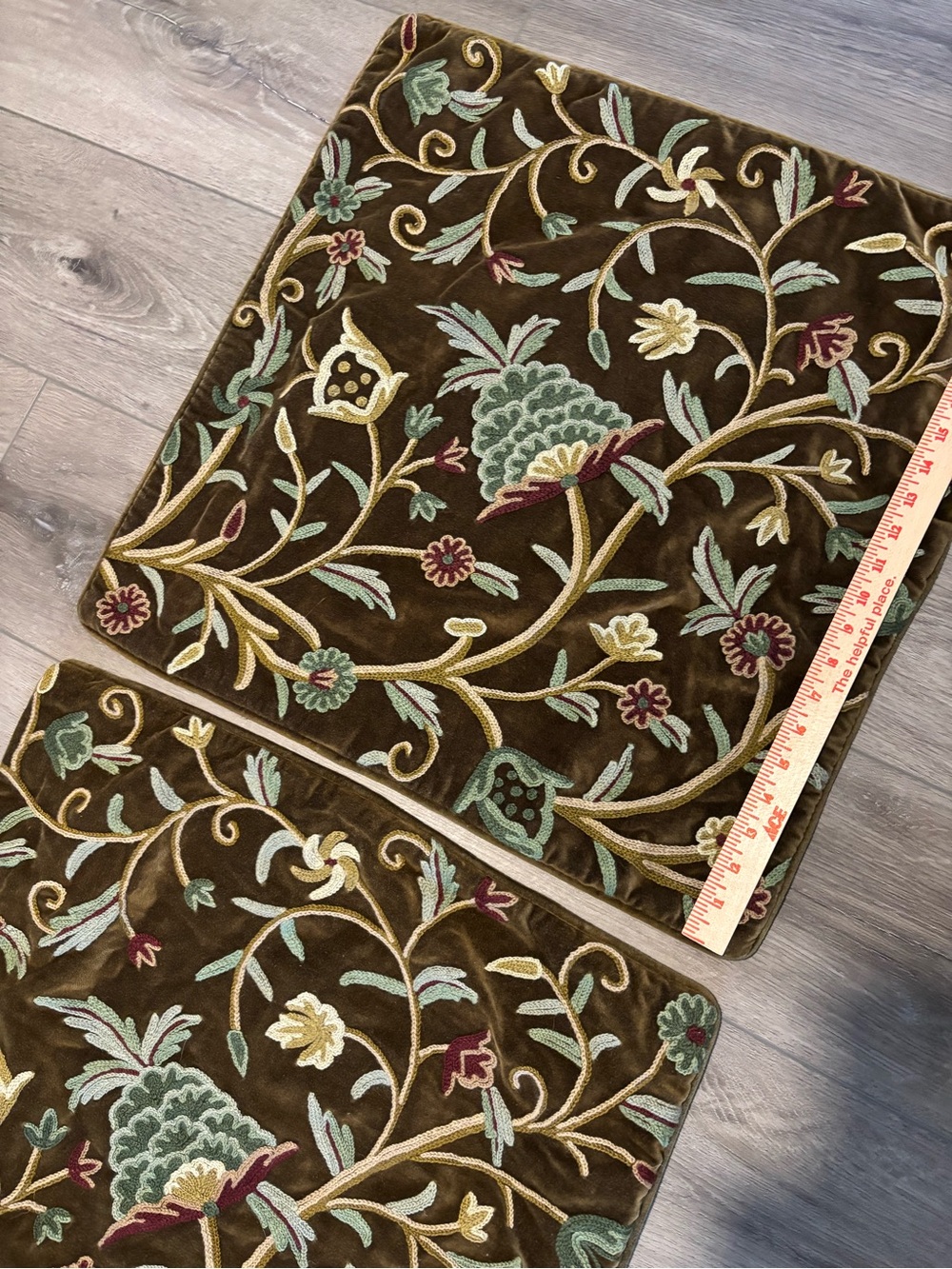 2 Williams Sonoma Home Brown Velvet moss green Pillow shams